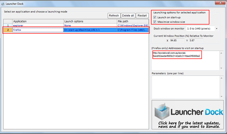 Launcher Dock Social Wall Settings