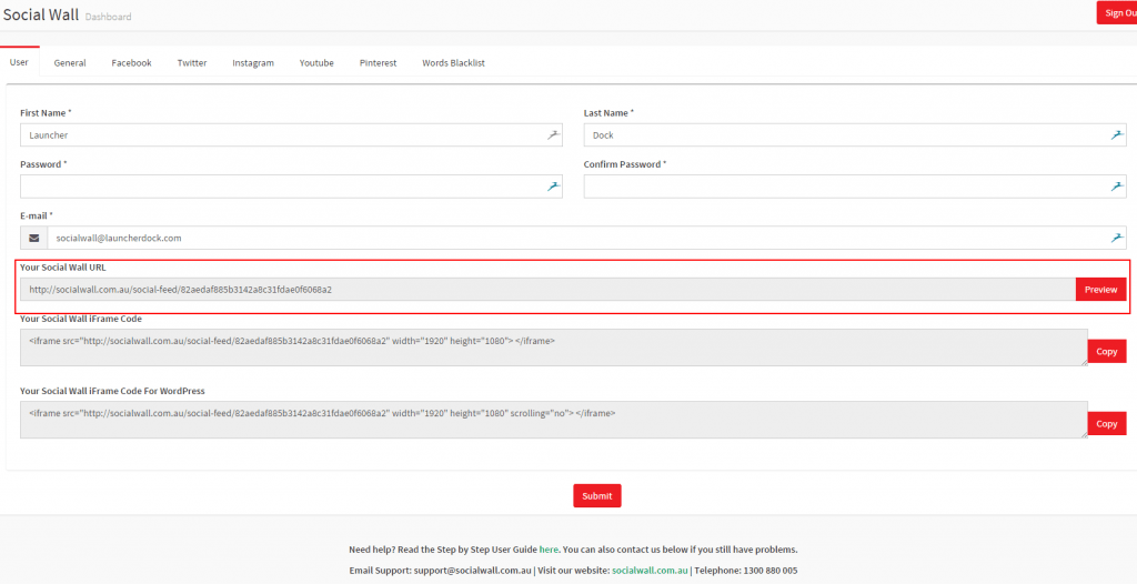Launcher Dock Social Wall URL