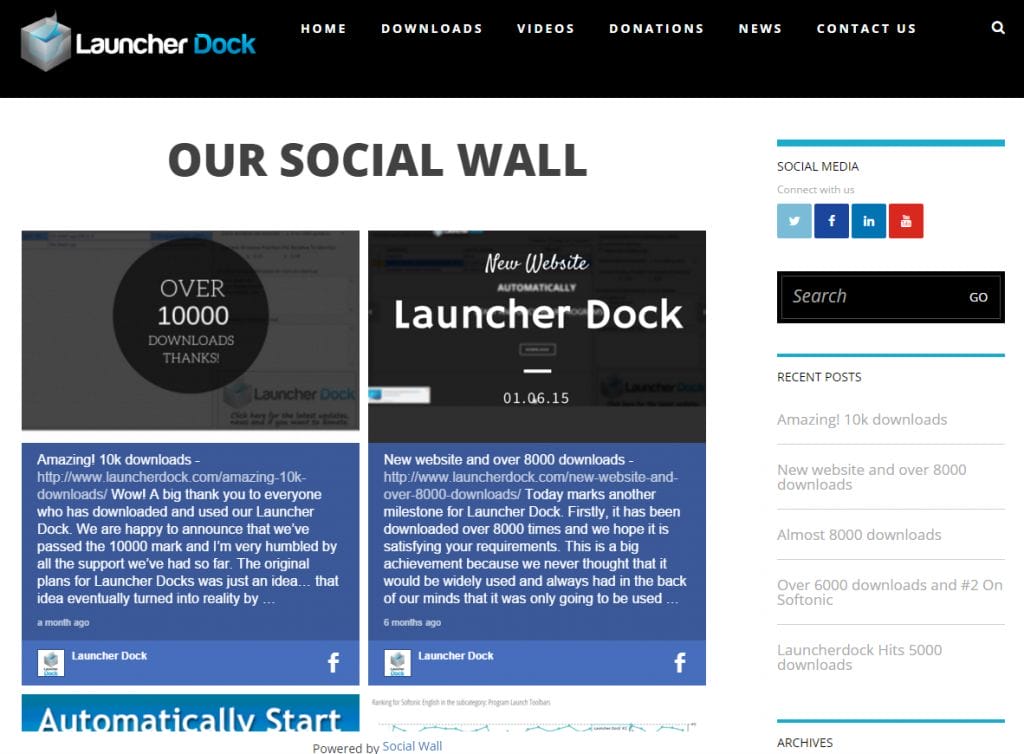 Our Social Wall on Launcher Dock Website